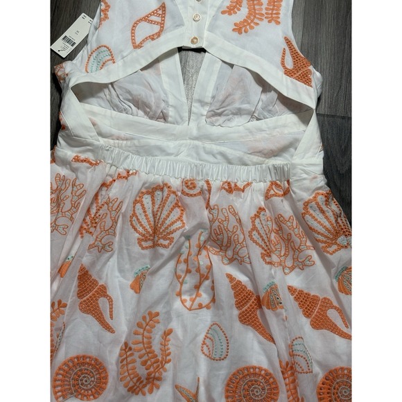 Anthropologie Maeve Embroidered‎ Scallop White Sea Shell Midi Sundress 10 Resort - Picture 16 of 16
